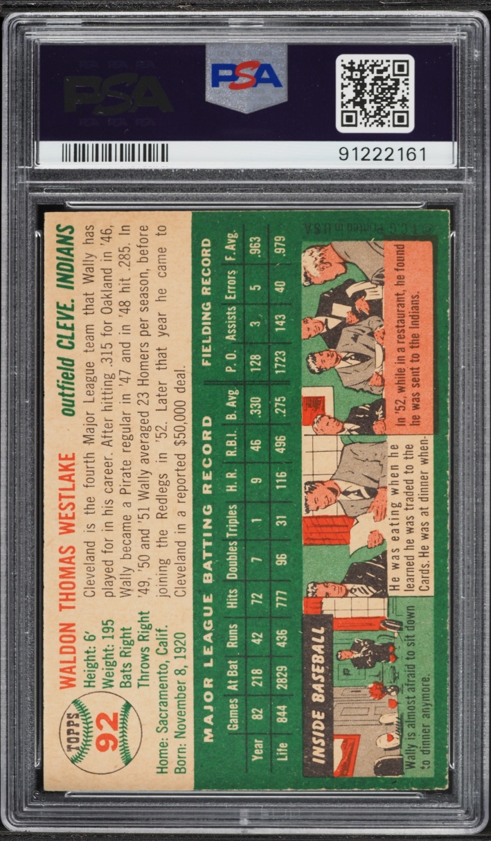 1954 Topps Wally Westlake #92 PSA 7 NRMT