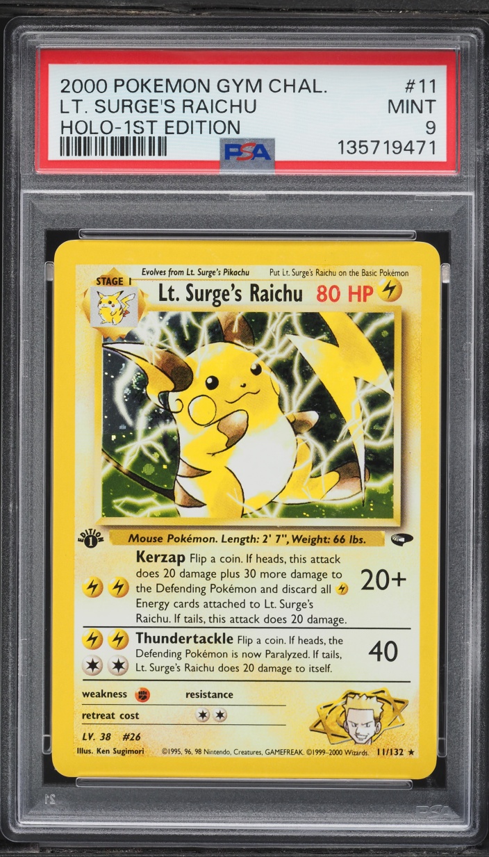 2000 Pokemon Gym Challenge 1st Edition Holo Lt. Surge's Raichu #11 PSA 9 MINT