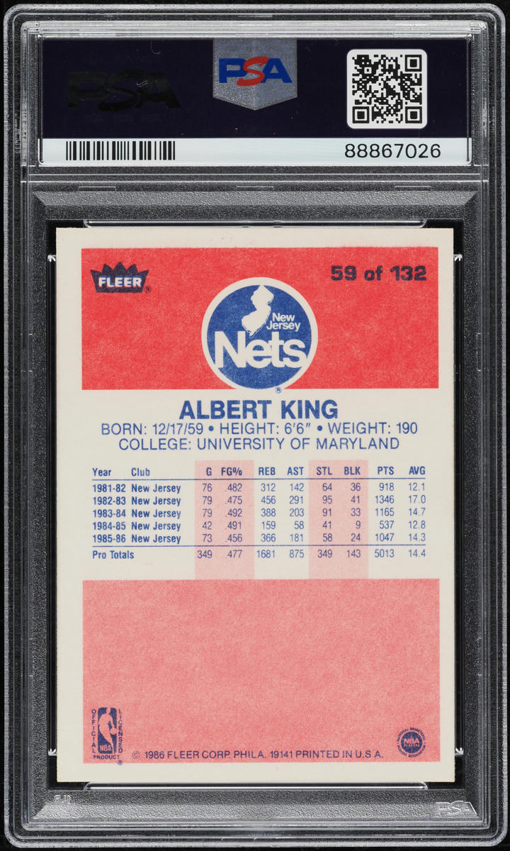 1986 Fleer Basketball Albert King #59 PSA 10 GEM MINT