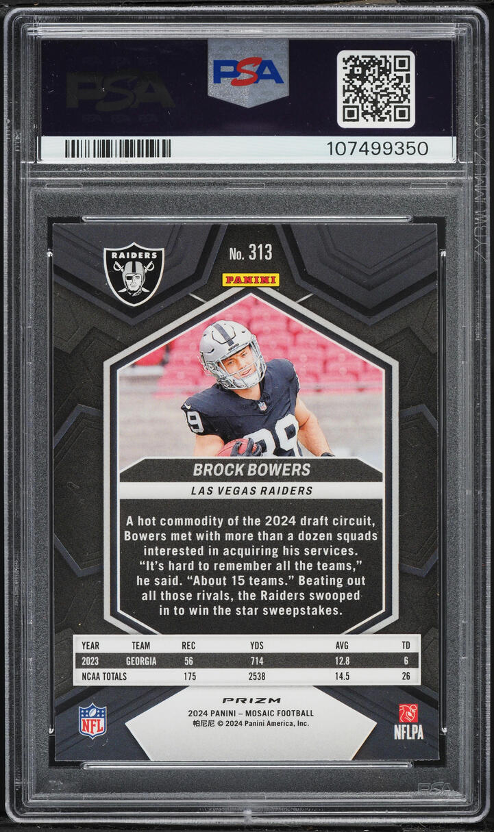 2024 Panini Mosaic Camo Pink Brock Bowers ROOKIE #313 PSA 10 GEM MINT