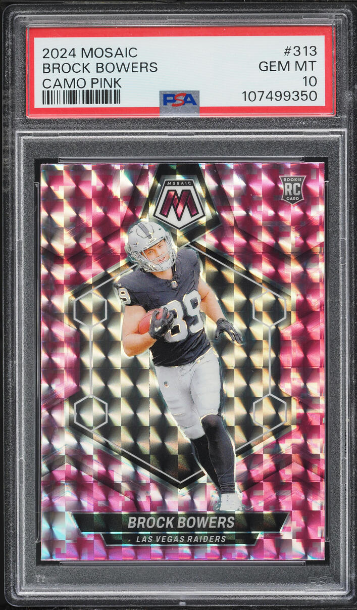 2024 Panini Mosaic Camo Pink Brock Bowers ROOKIE #313 PSA 10 GEM MINT
