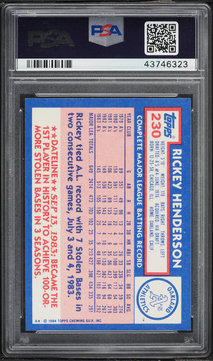 1984 Topps Tiffany Rickey Henderson #230 PSA 10 GEM MINT