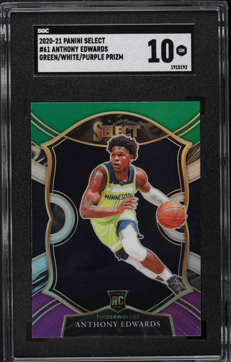 2020 Select Concourse Green White Purple Prizm Anthony Edwards ROOKIE #61 SGC 10