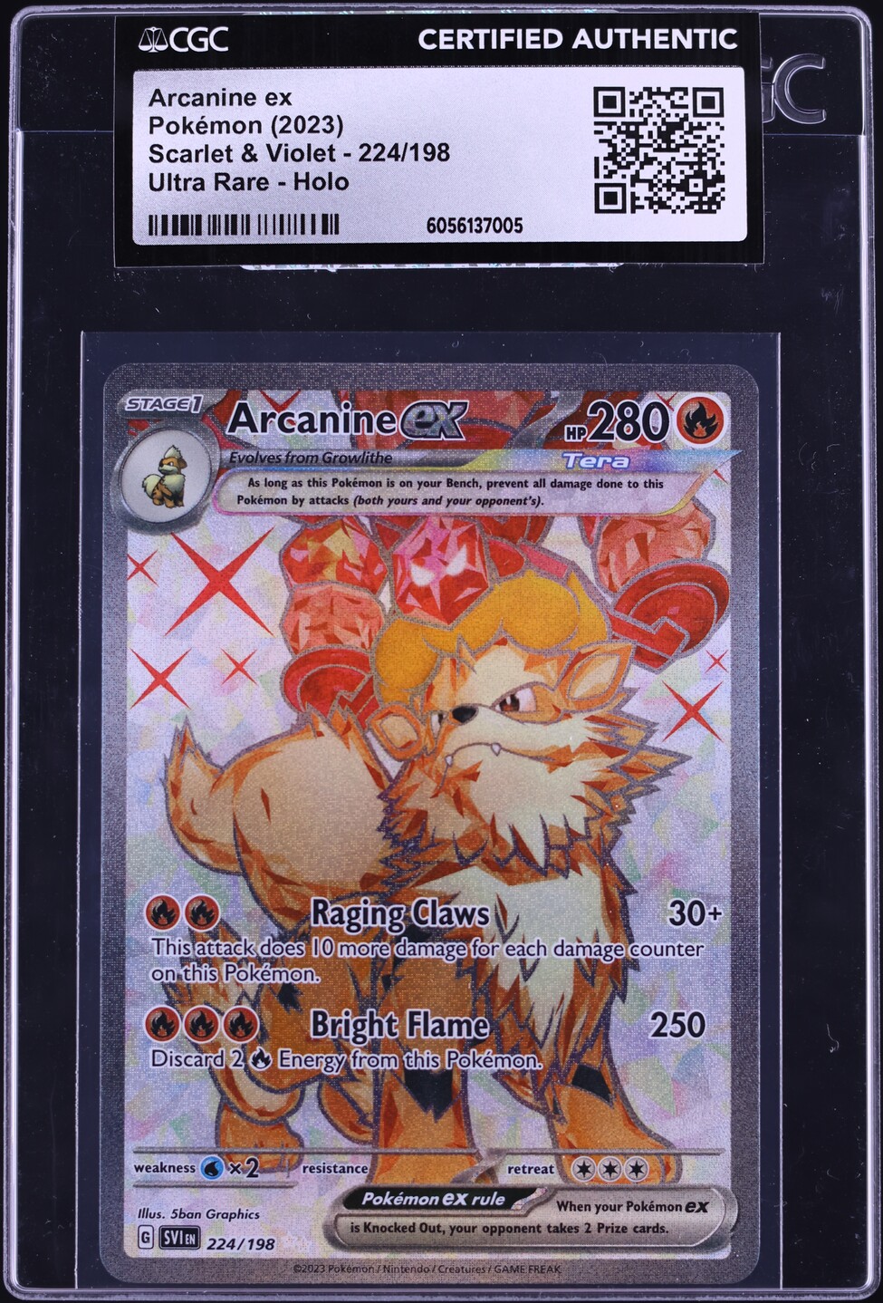 2023 Pokemon Scarlet & Violet Full Art Arcanine ex #224 CGC AUTH