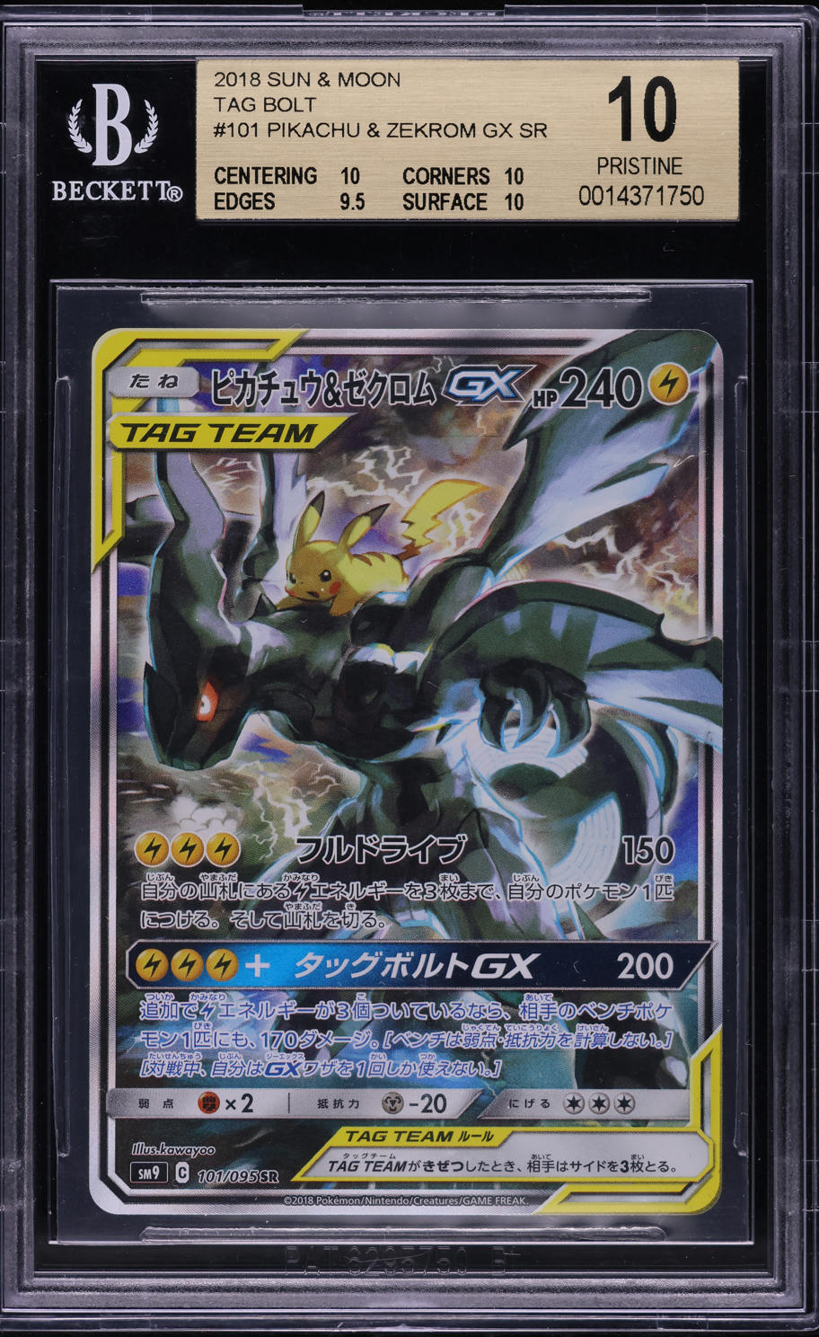 2018 Pokemon Japanese SM Tag Bolt Pikachu & Zekrom GX #101 BGS 10 PRISTINE