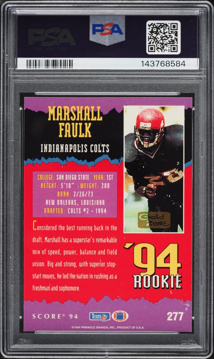 1994 Score Gold Zone Marshall Faulk ROOKIE #277 PSA 8 NM-MT