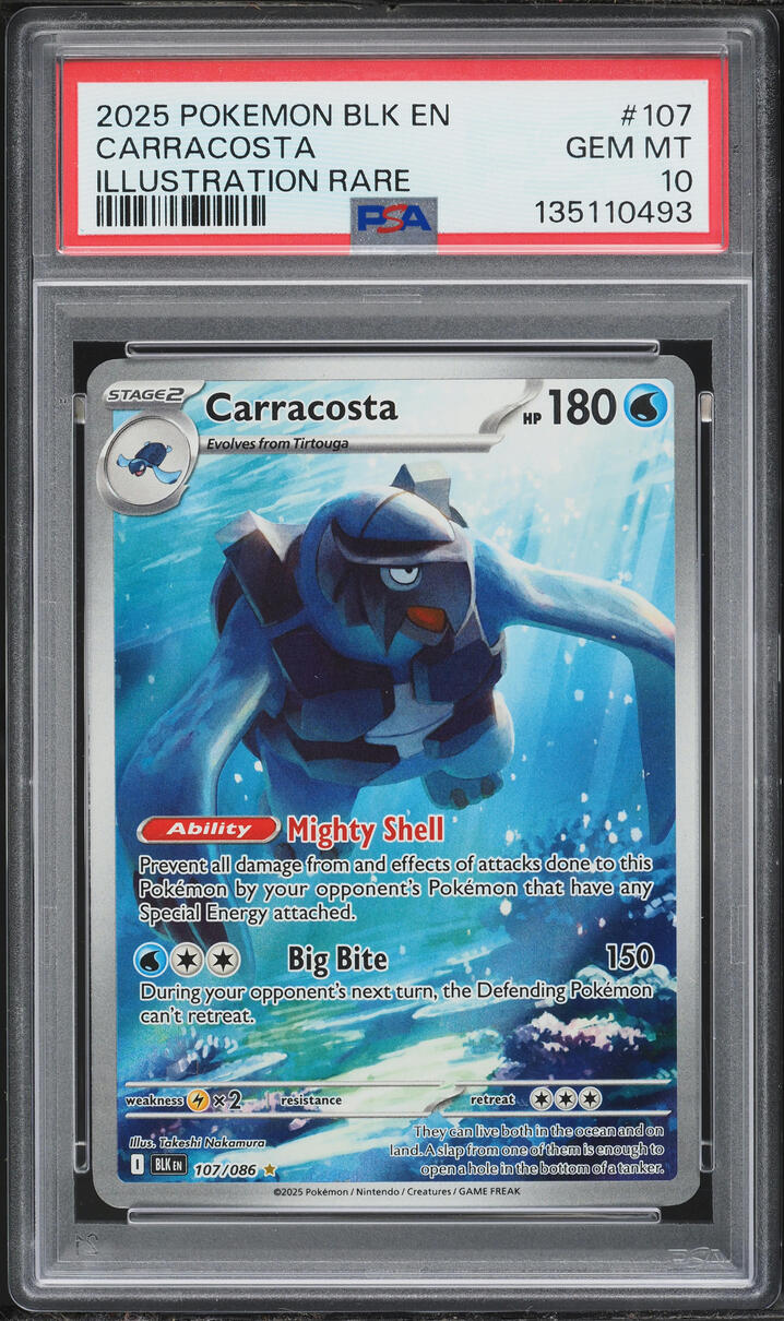 2025 Pokemon Scarlet & Violet Black Bolt IR Carracosta #107 PSA 10 GEM MINT
