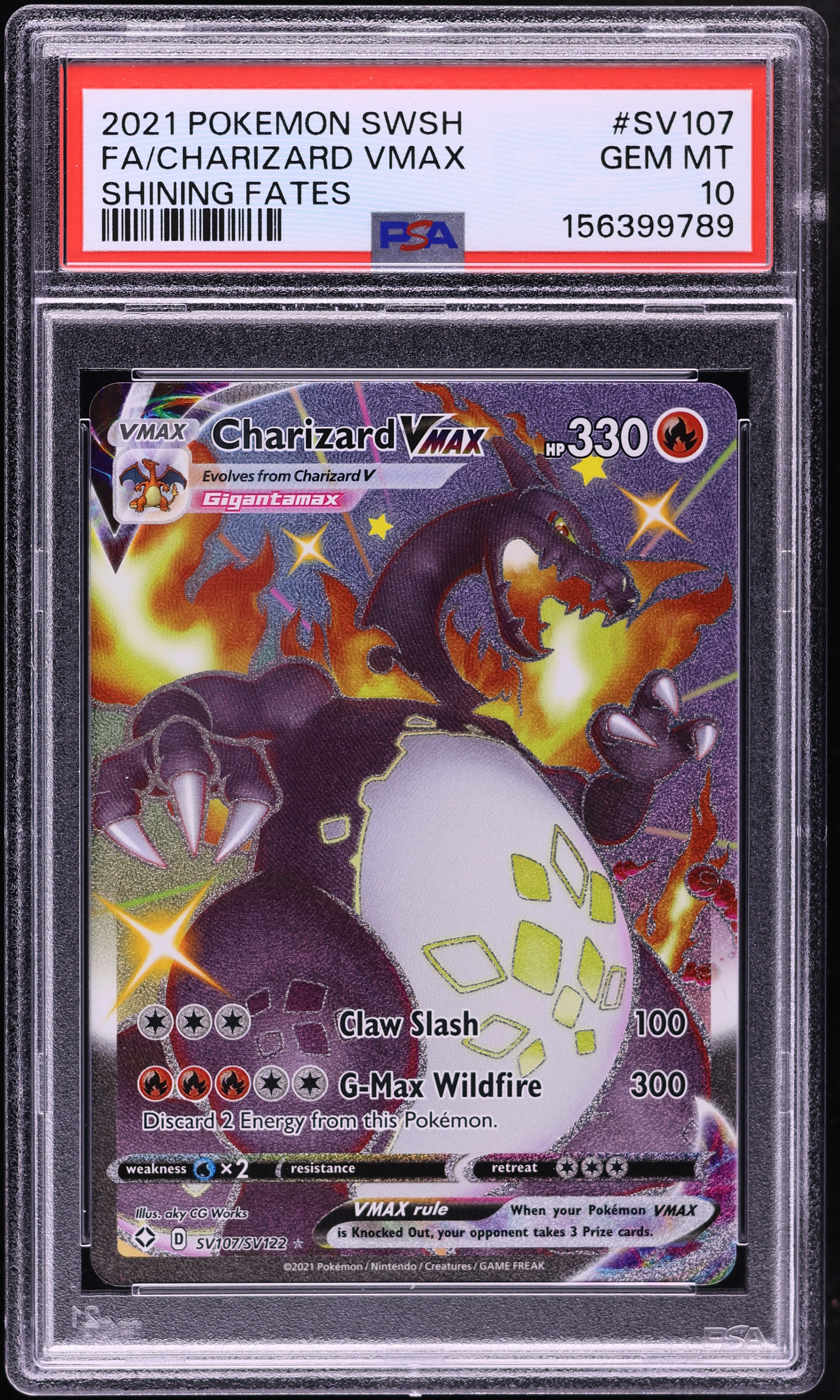 2021 Pokemon SWSH Shining Fates Vault Full Art Charizard VMAX #SV107 PSA 10 GEM MINT
