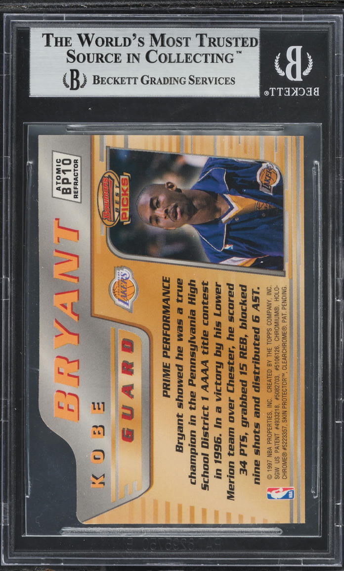 1996 Bowman's Best Picks Atomic Refractor Kobe Bryant ROOKIE BGS 8.5 NM-MT+