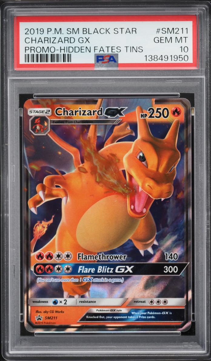 2019 Pokemon Sun & Moon Promo Hidden Fates Tins Holo Charizard GX #SM211 PSA 10 GEM MINT