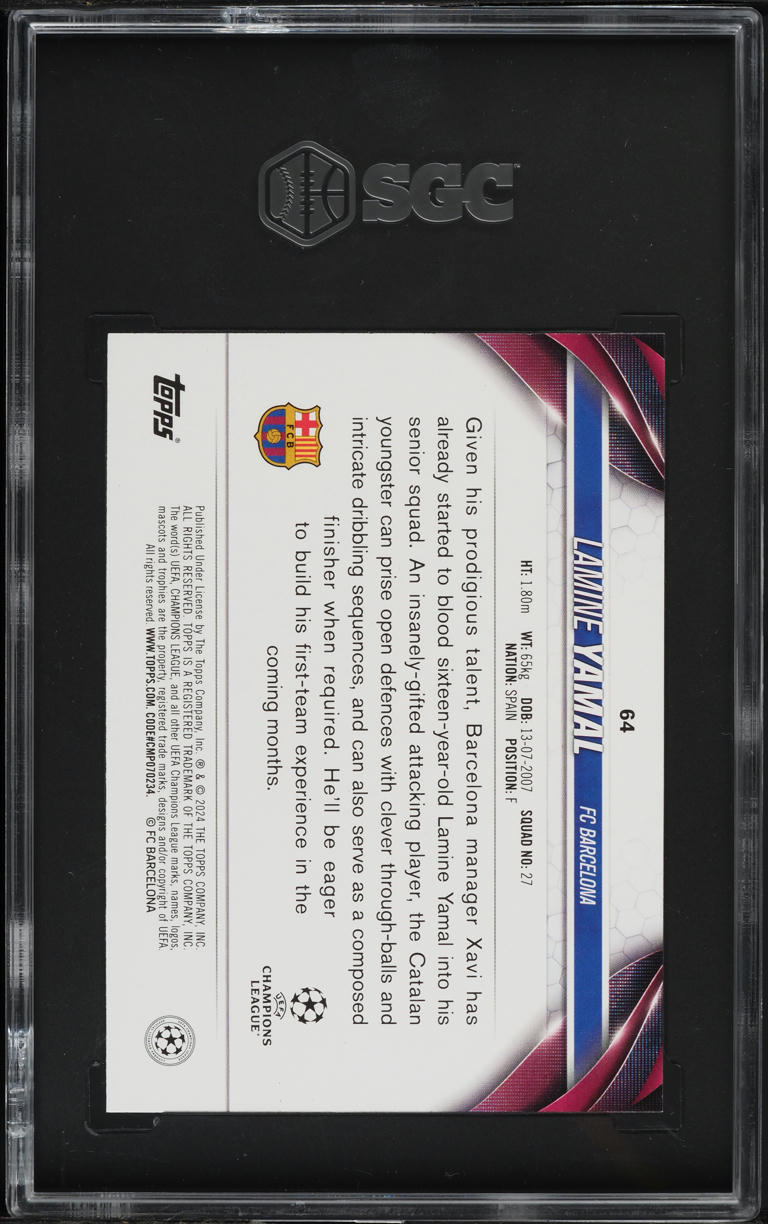 2023 Topps UEFA Club Competitions Lamine Yamal ROOKIE #64 SGC 9.5 MINT+