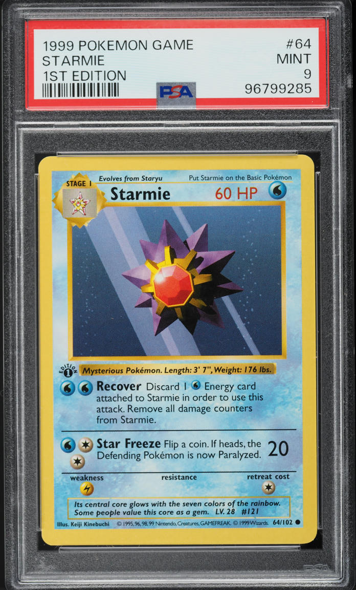 1999 Pokemon Base Set Shadowless 1st Edition Starmie #64 PSA 9 MINT