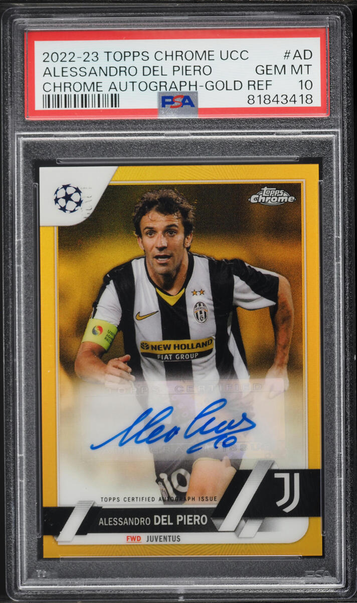 2022 Topps Chrome UEFA Club Competitions Gold Refractor Alessandro Del Piero AUTO /50 PSA 10 - Photo 1
