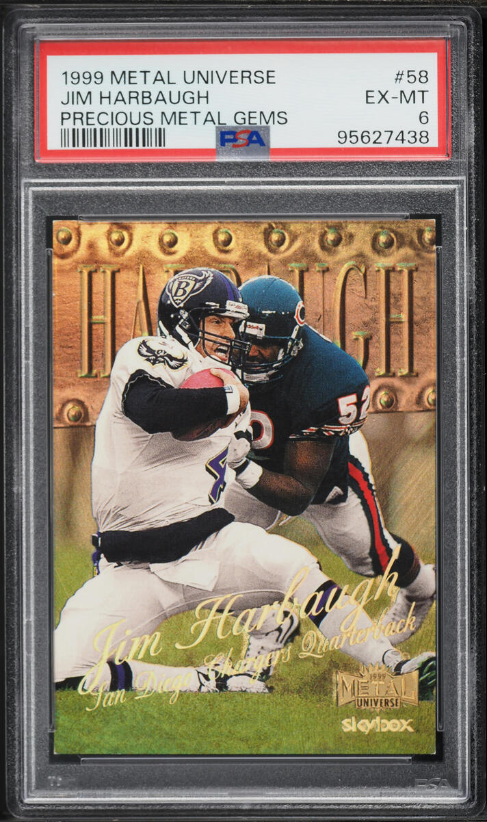 1999 Metal Universe Precious Metal Gems PMG Jim Harbaugh /50 #58 PSA 6 EXMT - Photo 1