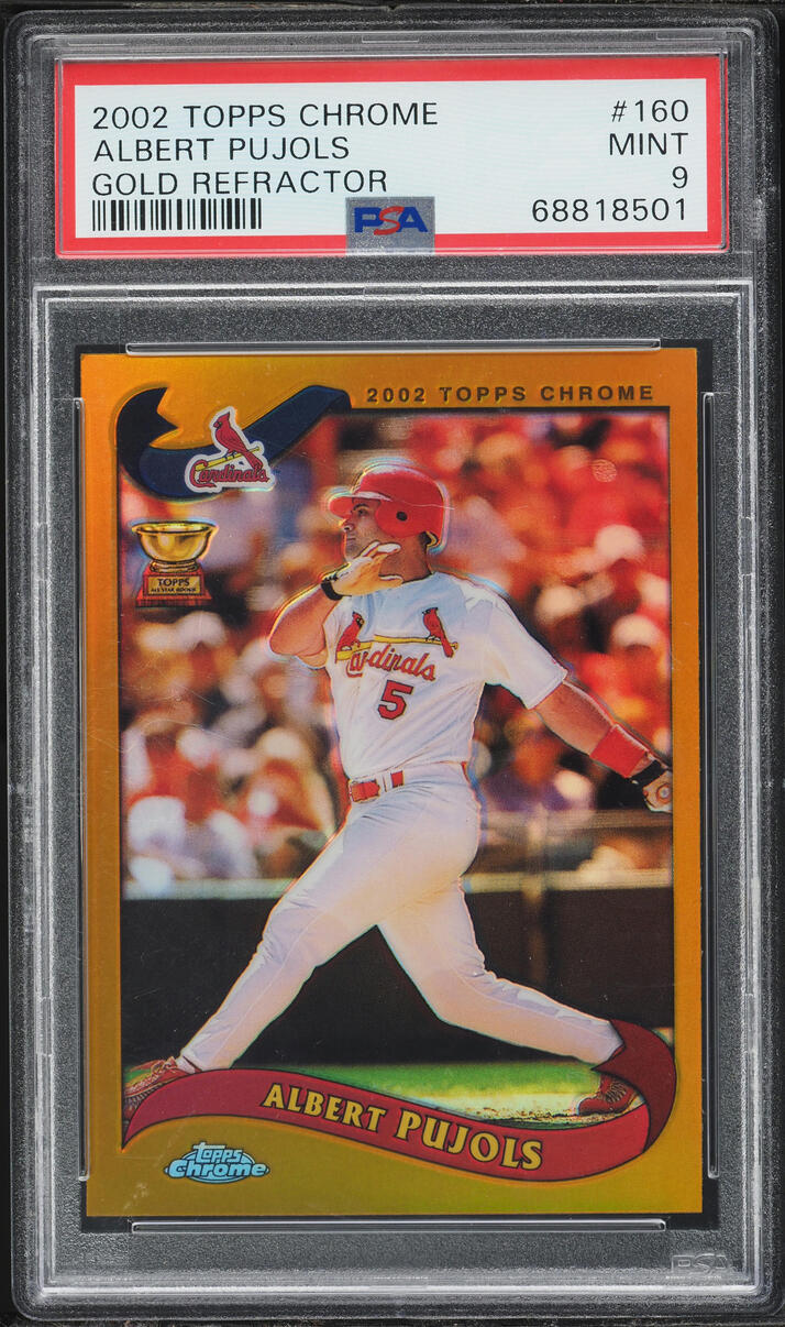 2002 Topps Chrome Gold Refractor Albert Pujols #160 PSA 9 MINT - Photo 1