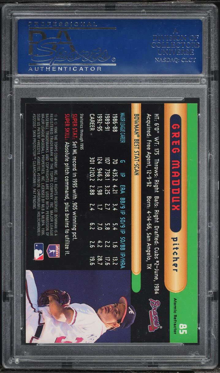 1996 Bowman's Best Atomic Refractor Greg Maddux #85 PSA 10 GEM MINT - Photo 2
