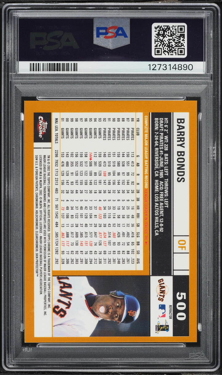 2002 Topps Chrome Gold Refractor Barry Bonds #500 PSA 9 MINT - Photo 2