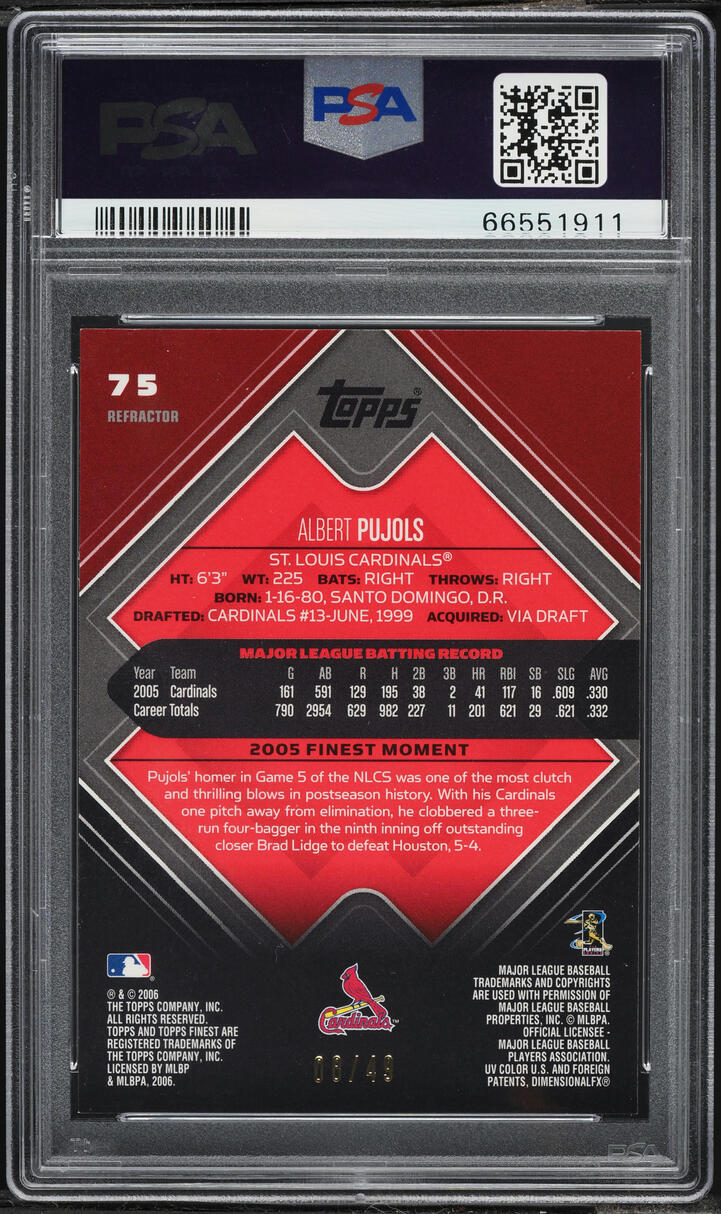 2006 Finest Gold Refractor Albert Pujols /49 #75 PSA 9 MINT - Photo 2