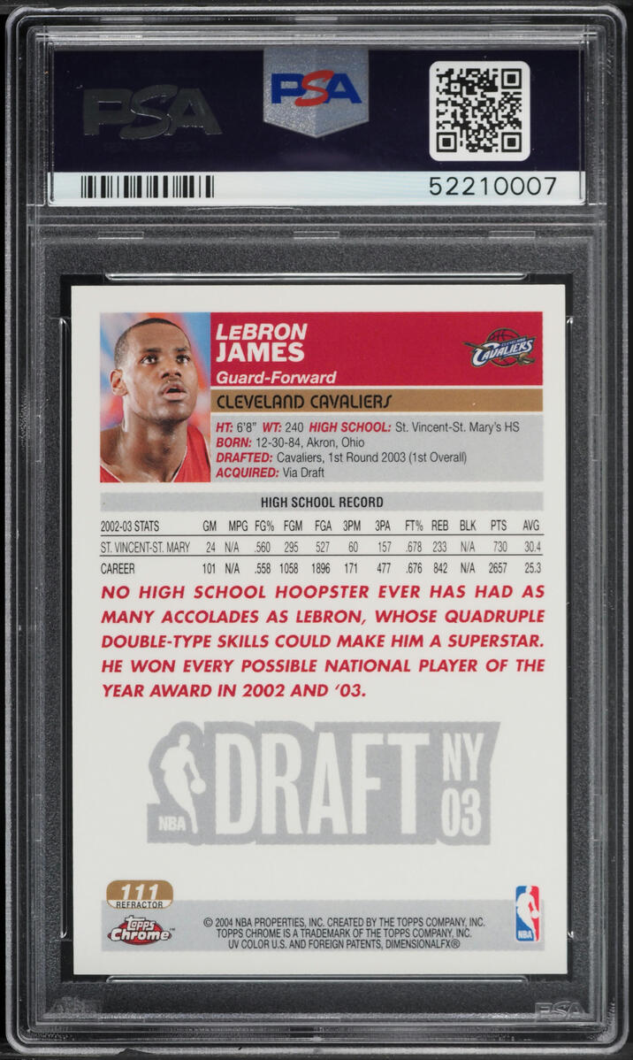 2003 Topps Chrome Refractor LeBron James ROOKIE #111 PSA 10 GEM MINT