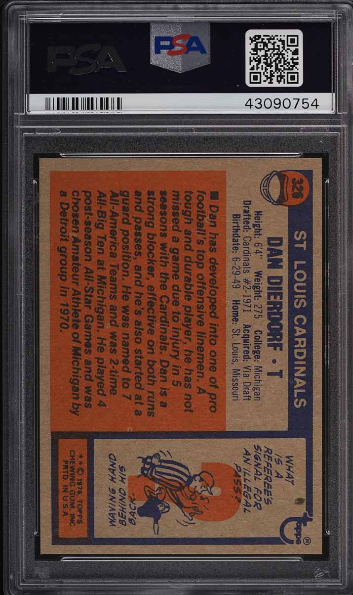 1976 Topps Football Dan Dierdorf #326 PSA 10 GEM MINT
