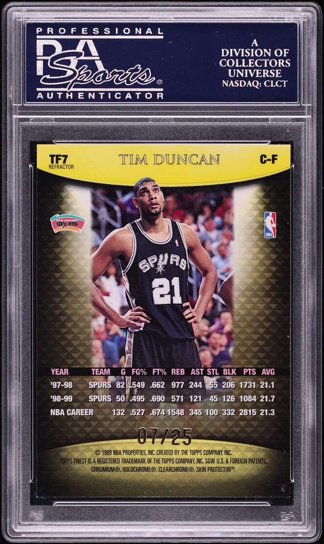 1999 Finest Team Finest Gold Refractor Tim Duncan /25 #TF7 PSA 9 MINT - Photo 2