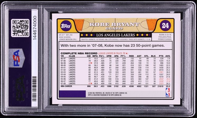 2008 Topps Basketball Kobe Bryant w/ LeBron James #24 PSA 9 MINT