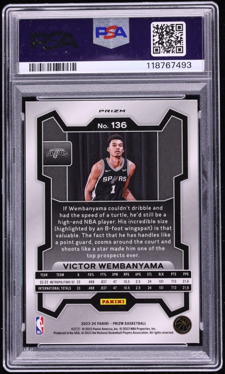  2023 Panini Prizm Orange Ice Victor Wembanyama ROOKIE #136 PSA 10 GEM MINT