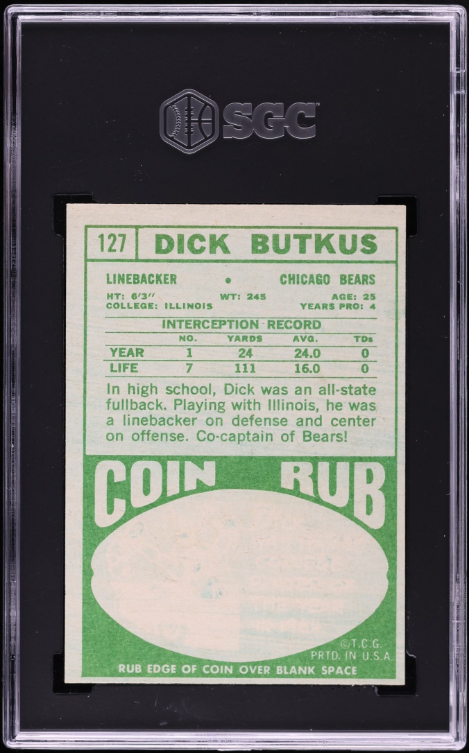 1968 Topps Football Dick Butkus #127 SGC 6 EXMT