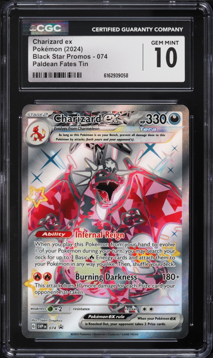 2024 Pokemon Scarlet & Violet Promo Paldean Fates Tin Full Art Charizard ex #74 CGC 10 GEM MINT