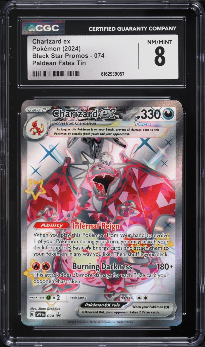 2024 Pokemon Scarlet & Violet Promo Paldean Fates Tin Full Art Charizard Ex #74 CGC 8 NM-MT