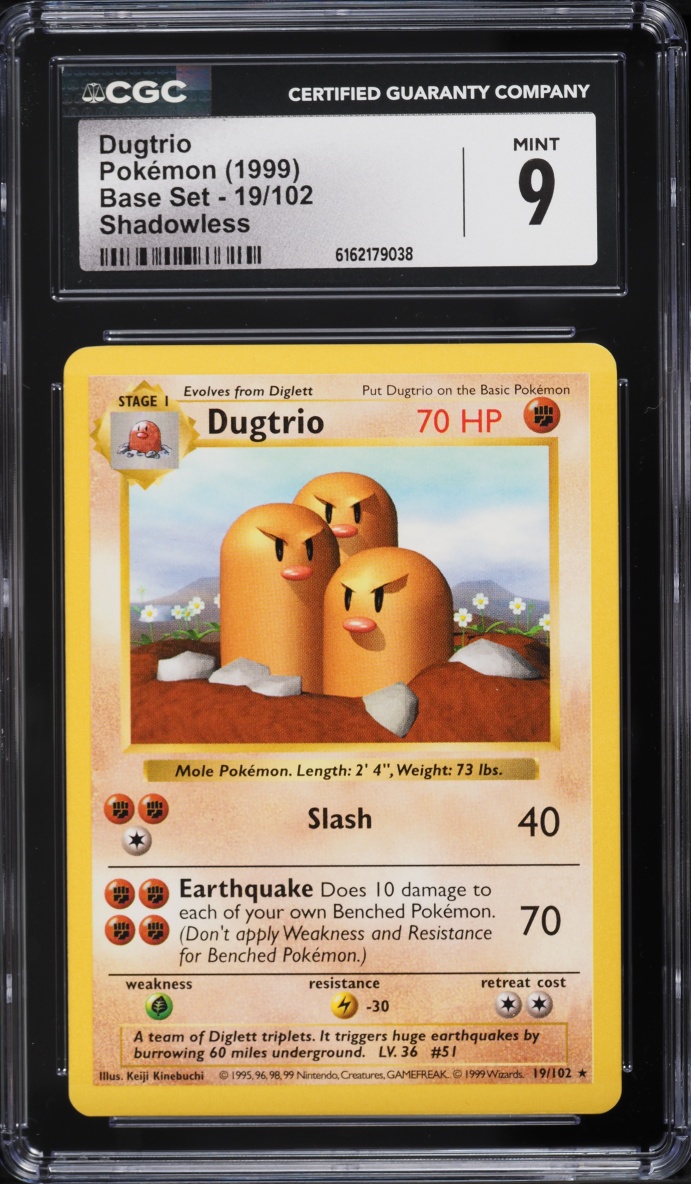1999 Pokemon Base Set Shadowless Dugtrio #19 CGC 9 MINT