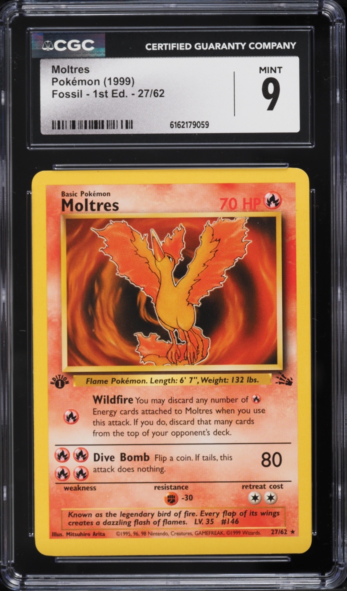 1999 Pokemon Fossil 1st Edition Moltres #27 CGC 9 MINT