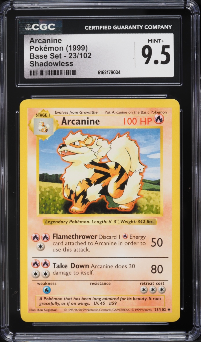 1999 Pokemon Base Set Shadowless Arcanine #23 CGC 9.5 MINT+