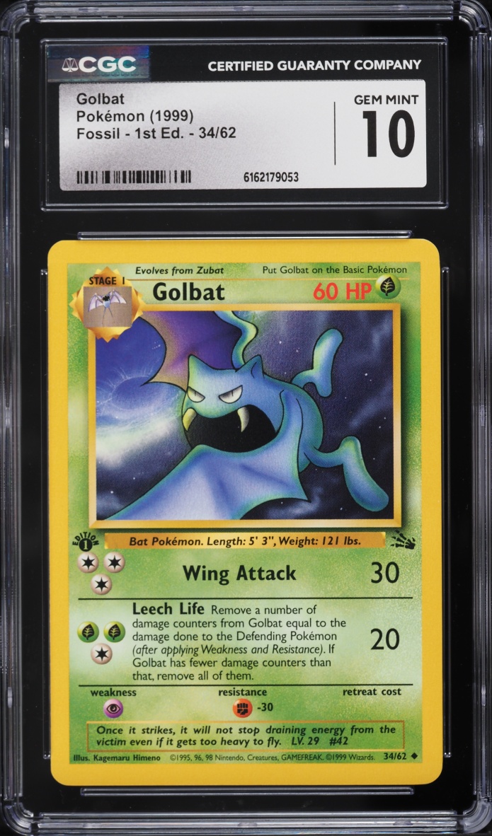 1999 Pokemon Fossil 1st Edition Golbat #34 CGC 10 GEM MINT