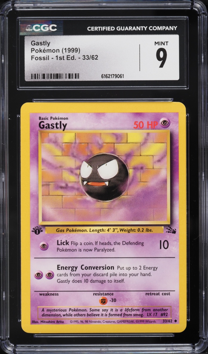 1999 Pokemon Fossil 1st Edition Gastly #33 CGC 9 MINT