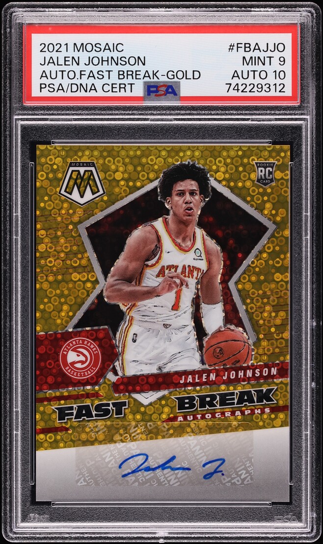 2021 Panini Mosaic Fast Break Gold Prizm Jalen Johnson ROOKIE AUTO DNA 10 10/10 #FBA-JJO PSA 9 - Photo 1