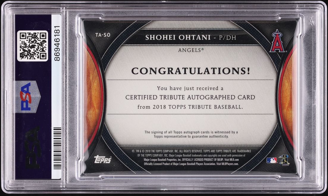 2018 Topps Tribute Orange Shohei Ohtani ROOKIE AUTO 1/25 #TA-SO PSA 8 NM-MT - Photo 2