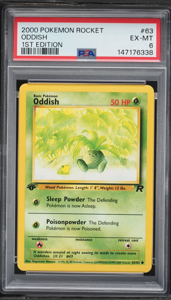 2000 Pokemon Team Rocket 1st Edition Oddish #63 PSA 6 EXMT
