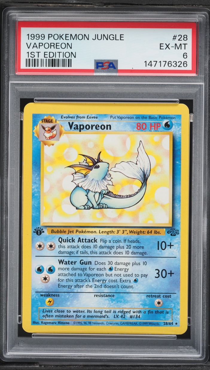1999 Pokemon Jungle 1st Edition Vaporeon #28 PSA 6 EXMT