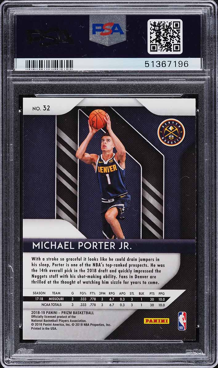2018 Panini Prizm Michael Porter Jr. ROOKIE #32 PSA 10 GEM MINT