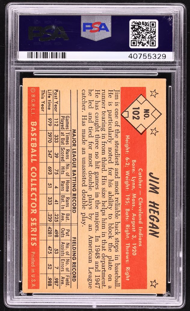 1953 Bowman Color Jim Hegan #102 PSA 5 EX