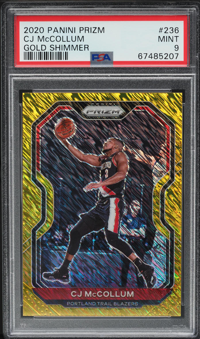 2020 Panini Prizm Gold Shimmer CJ McCollum /10 #236 PSA 9 MINT