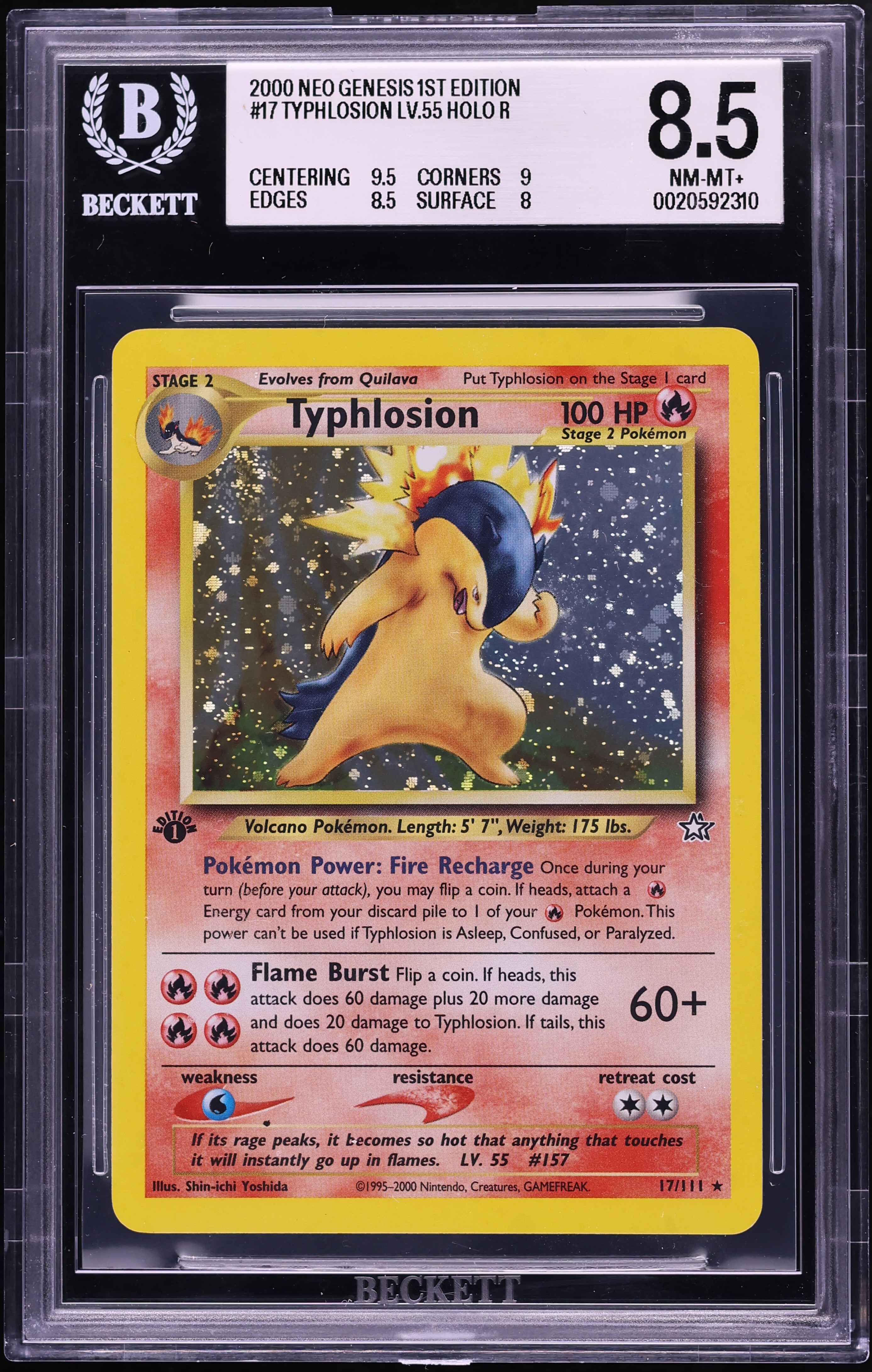 2000 Pokemon Neo Genesis 1st Edition Holo Typhlosion #17 BGS 8.5 NM-MT+