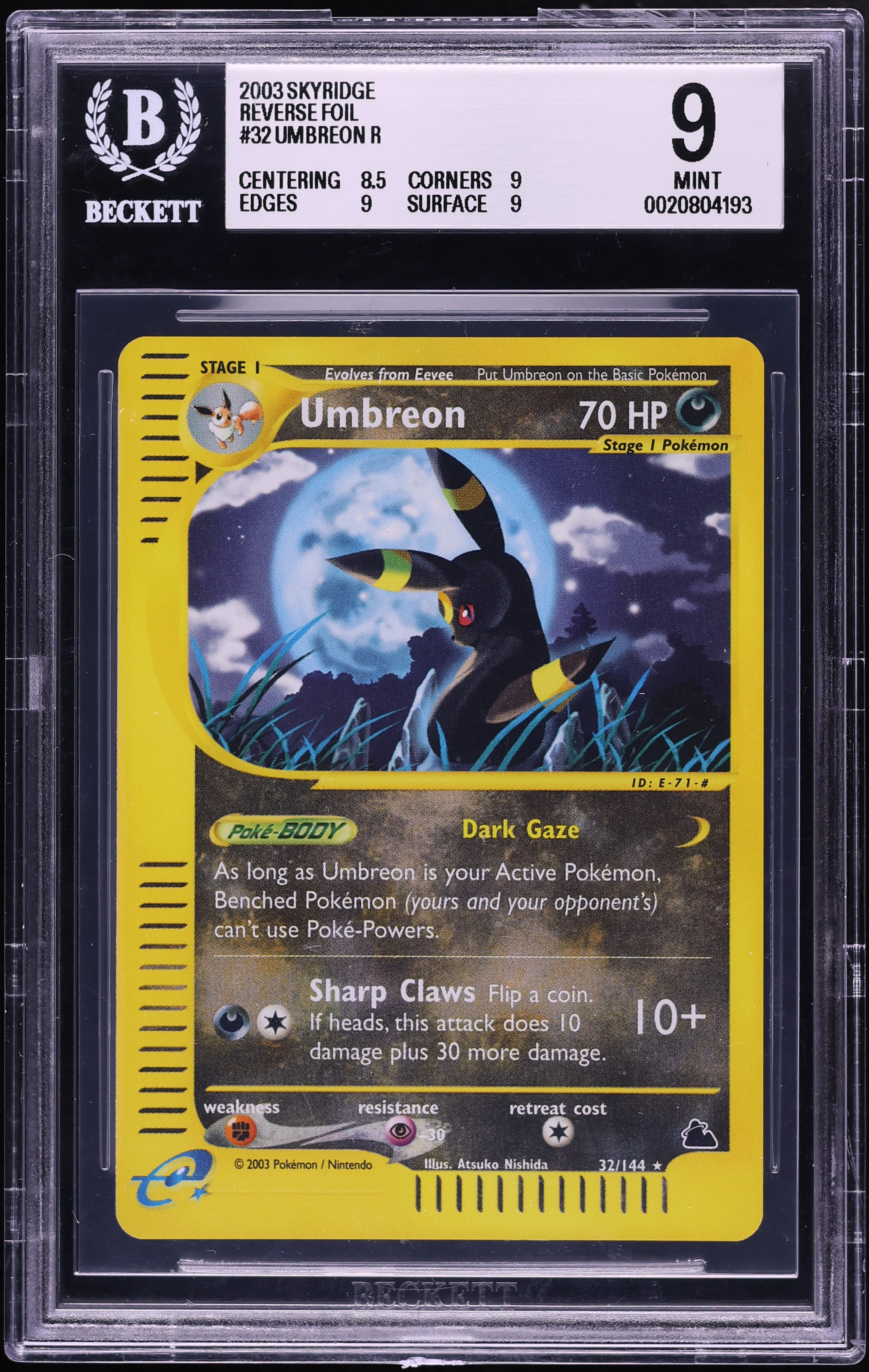 2003 Pokemon Skyridge Reverse Holo Umbreon #32 BGS 9 MINT