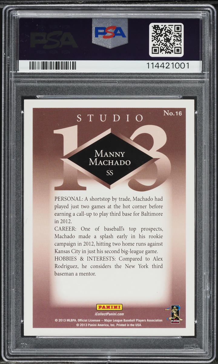 2013 Panini Father's Day Studio Manny Machado ROOKIE #16 PSA 8 NM-MT