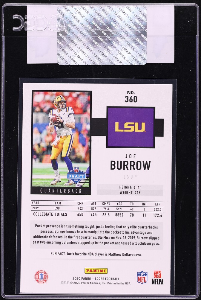 2020 Score Football Joe Burrow ROOKIE #360 CGC AUTH
