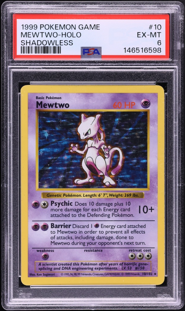 1999 Pokemon Base Set Shadowless Holo Mewtwo #10 PSA 6 EXMT