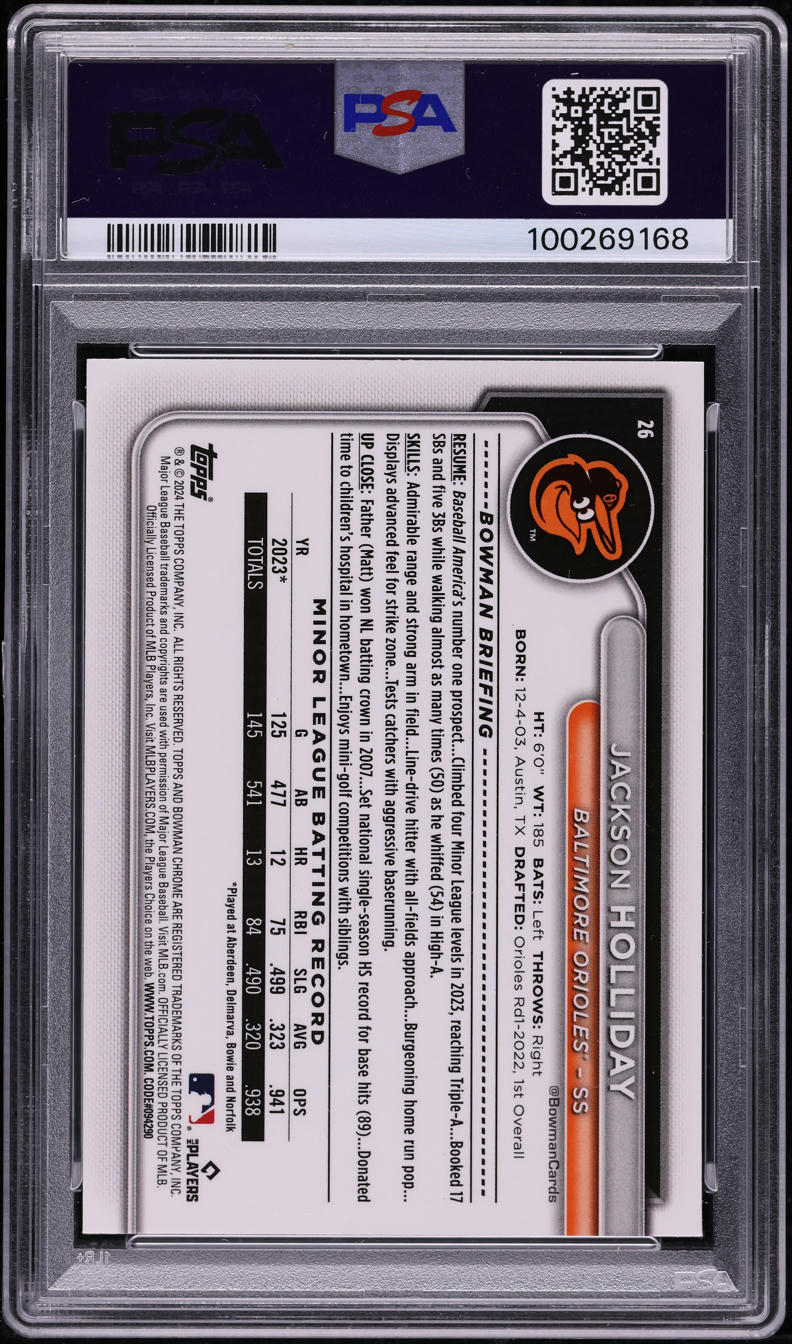 2024 Bowman Chrome Mega Box Orange Refractor Jackson Holliday RC /25 #26 PSA 10