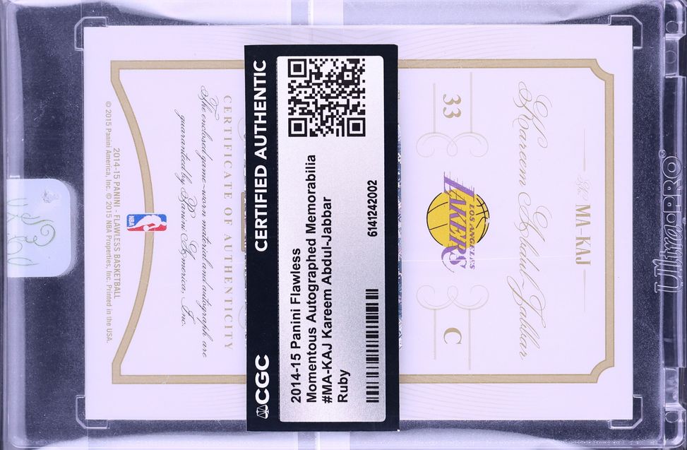 2014 Panini Flawless Momentous Ruby Kareem Abdul-Jabbar PATCH AUTO /15 #MA-KAJ CGC AUTH - Photo 2