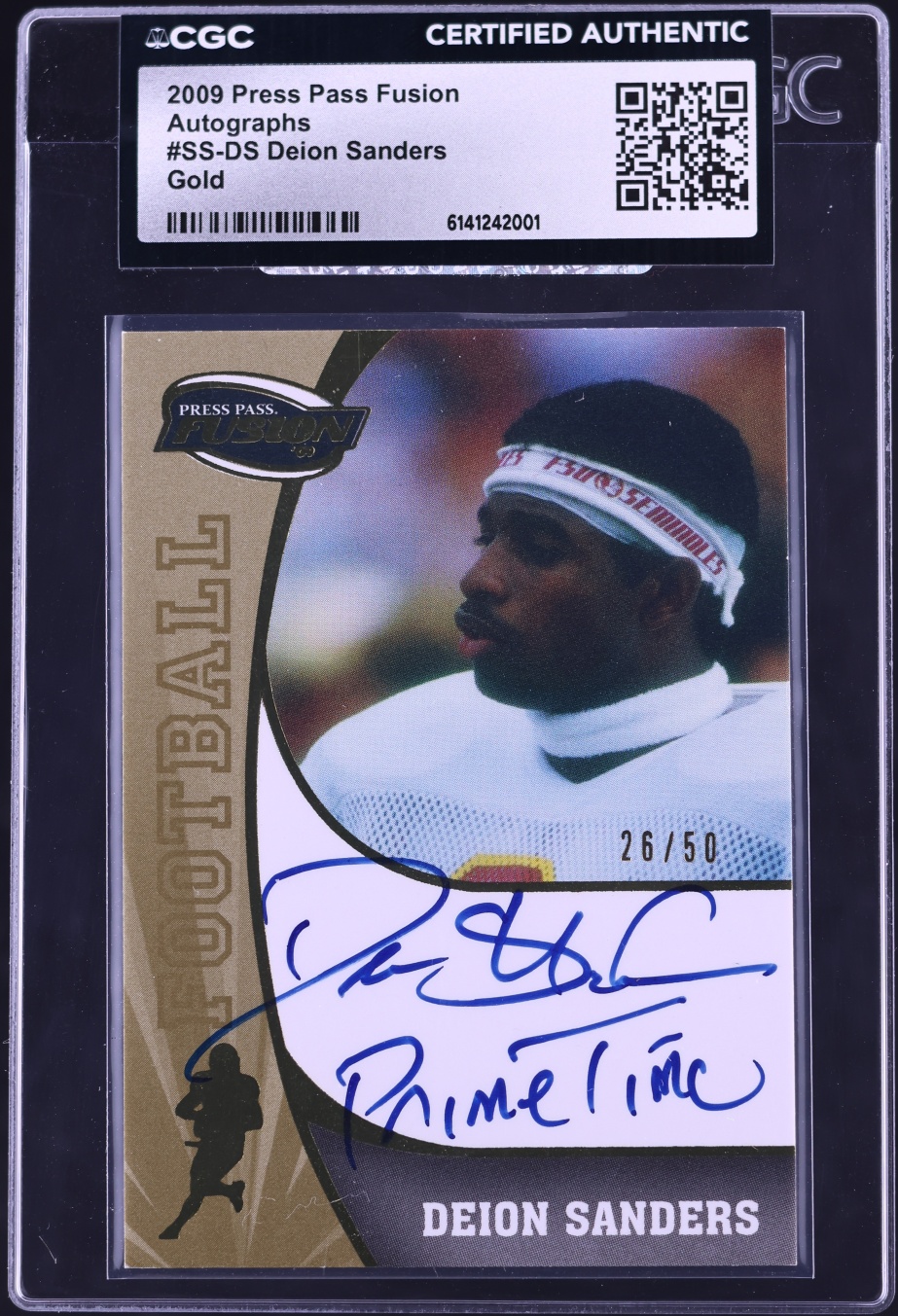 2009 Press Pass Fusion Gold Deion Sanders AUTO /50 #SS-DS CGC AUTH - Photo 1